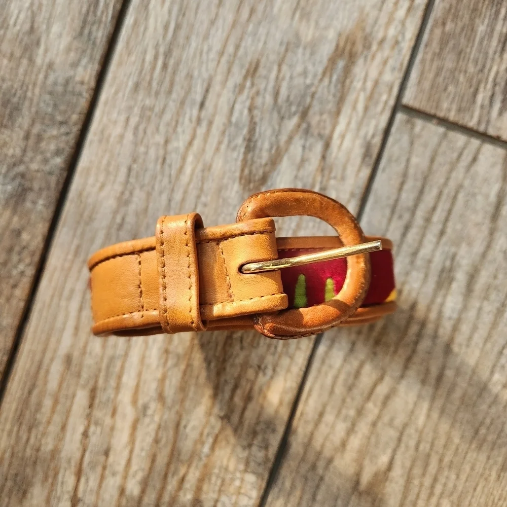 Genuine Leather Tan and Red Statement Belt 33